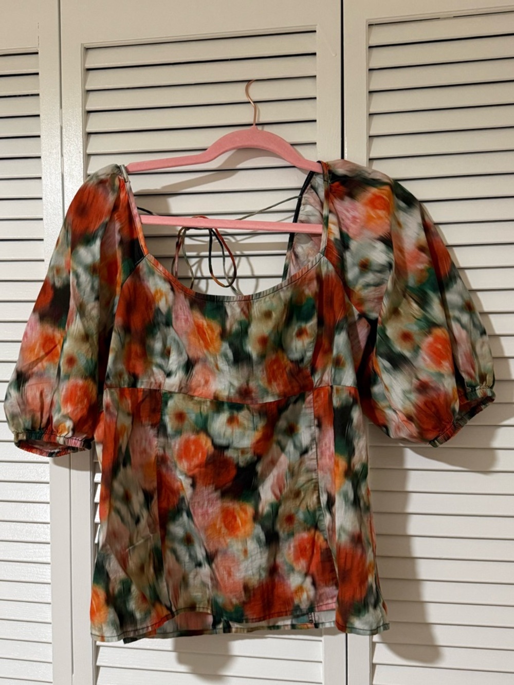 J. Crew Floral Puff-Sleeve Blouse with Watercolor Motif